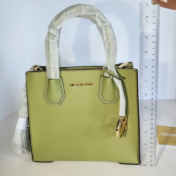 Michael Kors Medium Pebbled Leather Mercer Crossbody Bag Sage Green - Picture 12 of 14